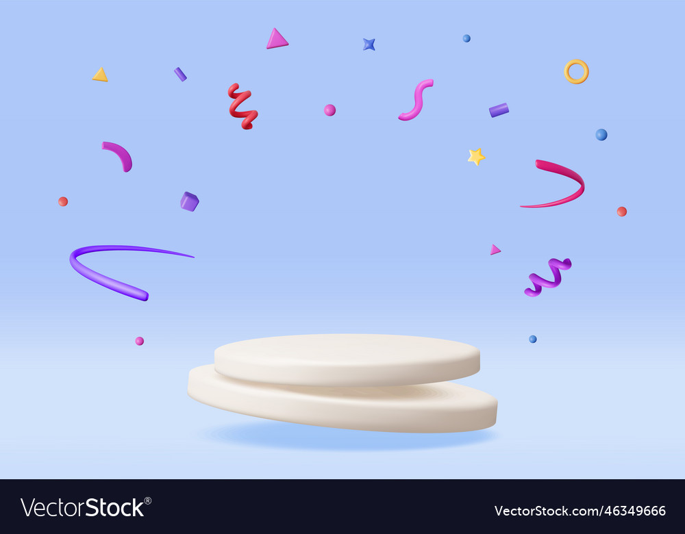 3d white podium with confetti isolated