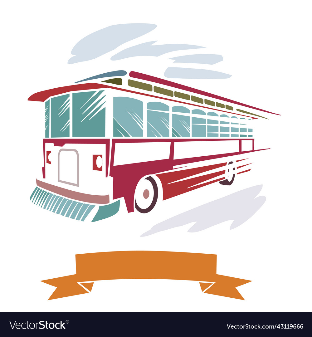 Bus in graphic style red color isolated object