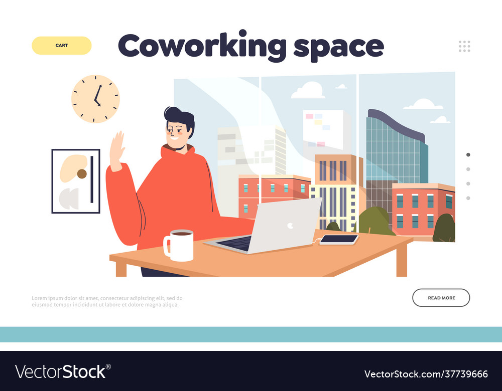 Coworking space concept landing page with web vector image Coworking space concept landing page with web
