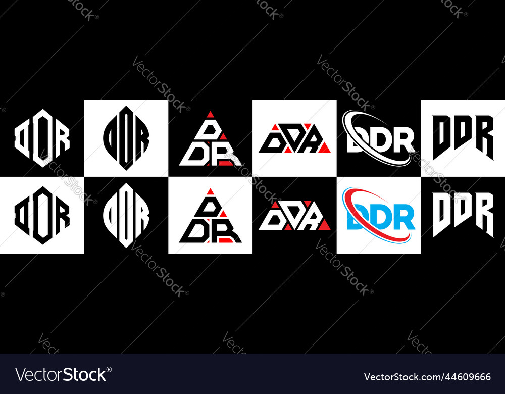 Ddr letter logo design in six style polygon