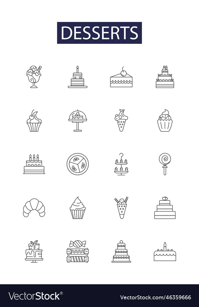 Desserts line icons and signs food Royalty Free Vector Image