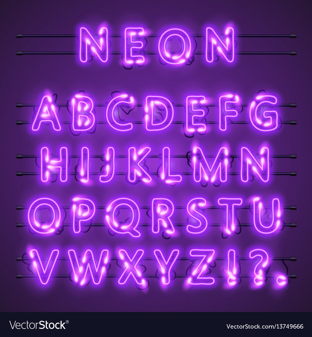 Neon Banner Text Neon Font City Color Purple Vector Image