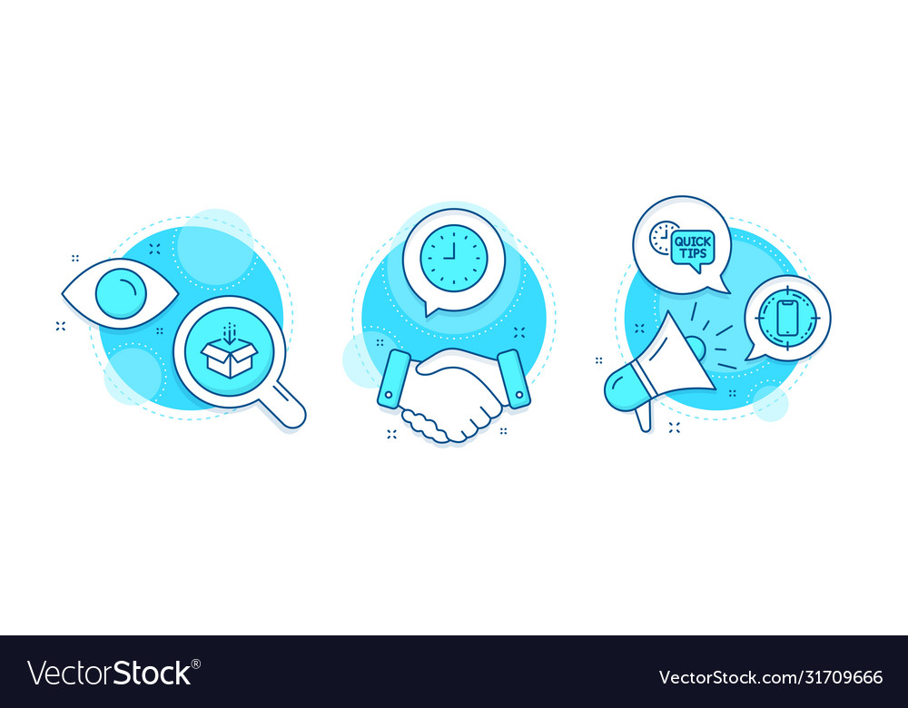 Quick tips get box and clock icons set vector image Quick tips get box and clock icons set