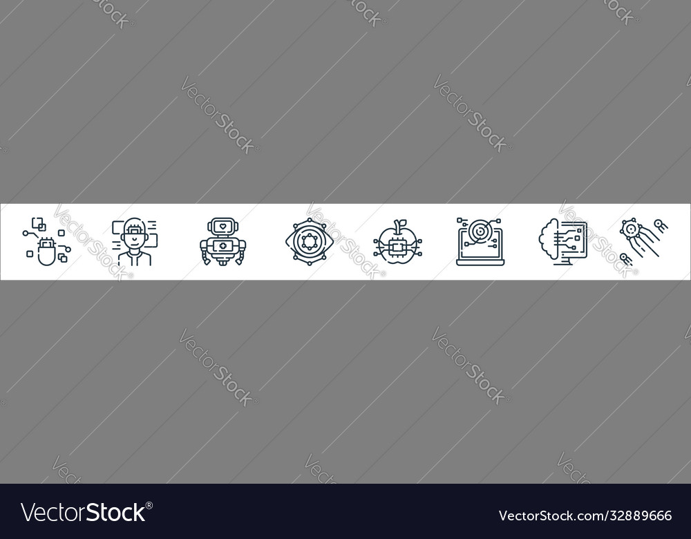 Robotics line icons linear set quality vector image Robotics line icons linear set quality