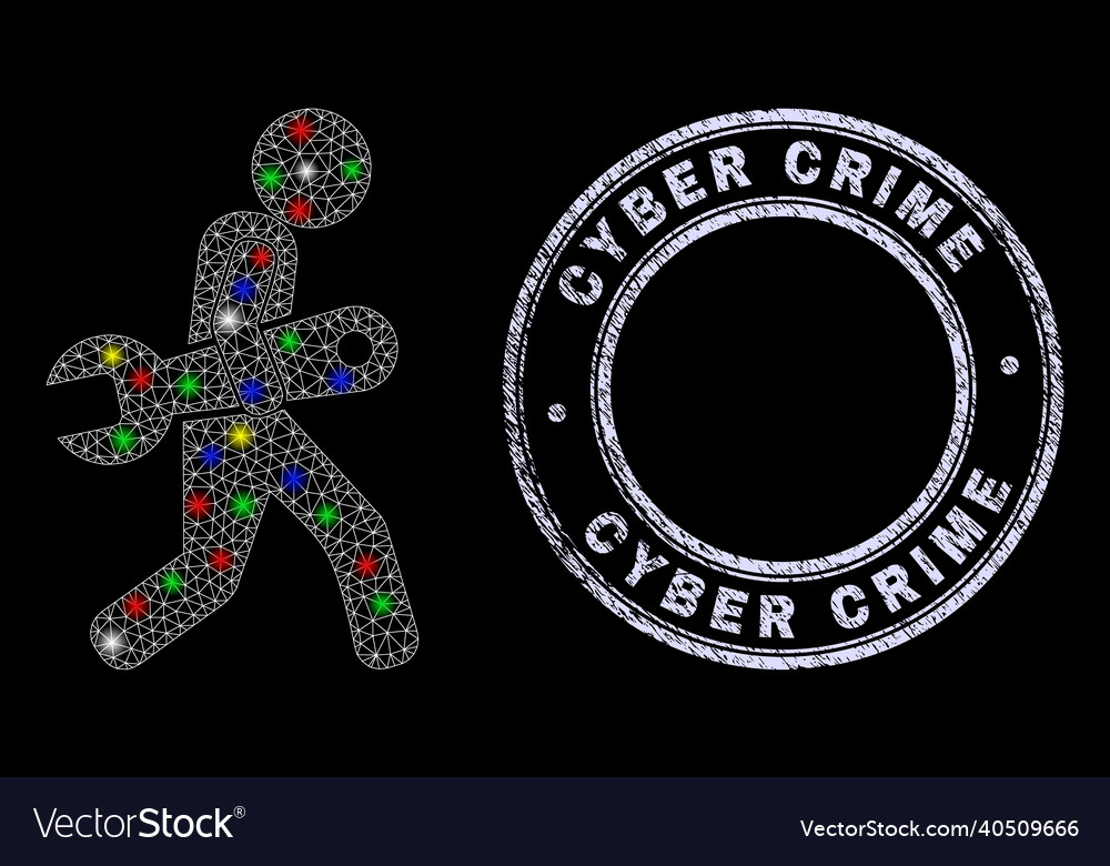 Gummi Cyberkriminalität Stempelsiegel und helles Netz vector image Gummi Cyberkriminalität Stempelsiegel und helles Netz