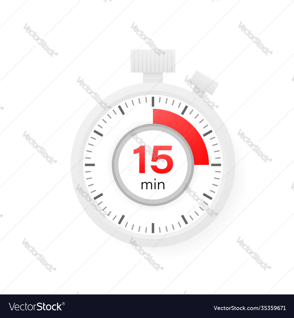 15 minutes timer stopwatch icon in flat style vector image 15 minutes timer stopwatch icon in flat style
