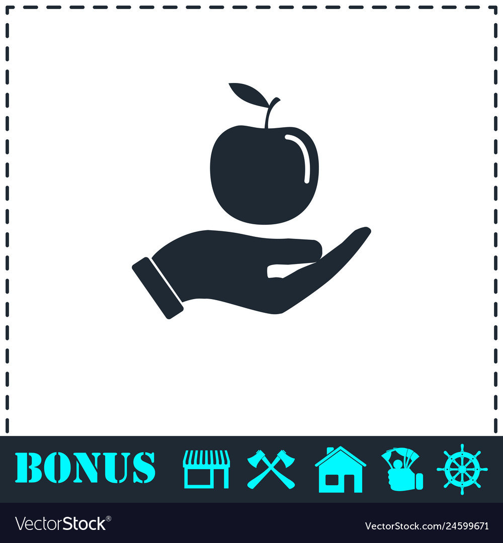 Apple in hand icon flat