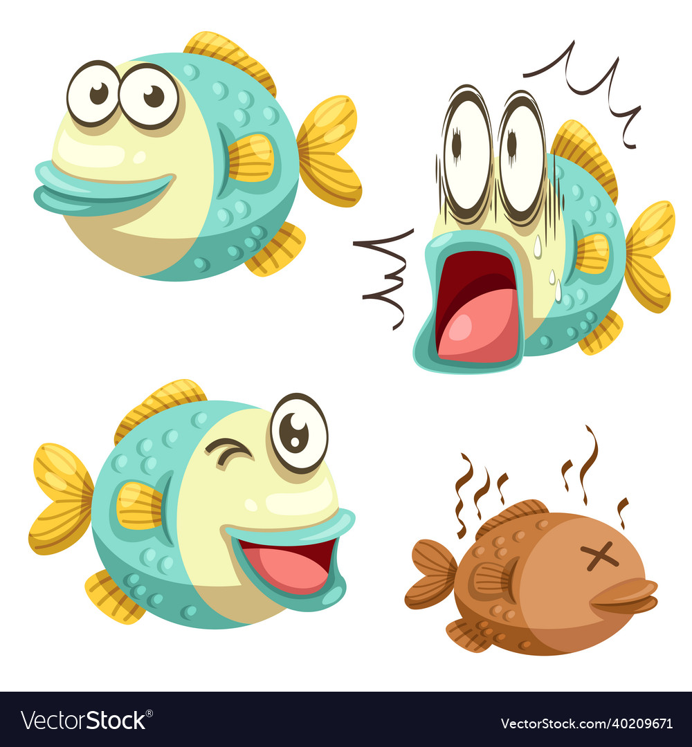 Bundle of isolated fish emotion cartoon