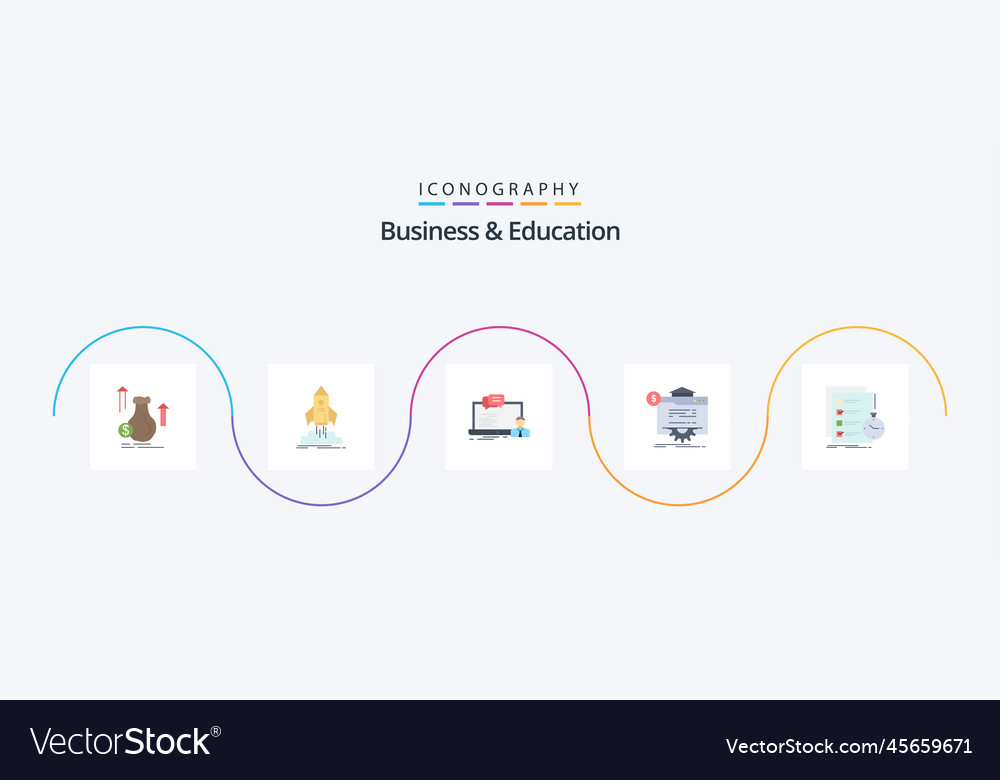 Business and education flat 5 icon pack including