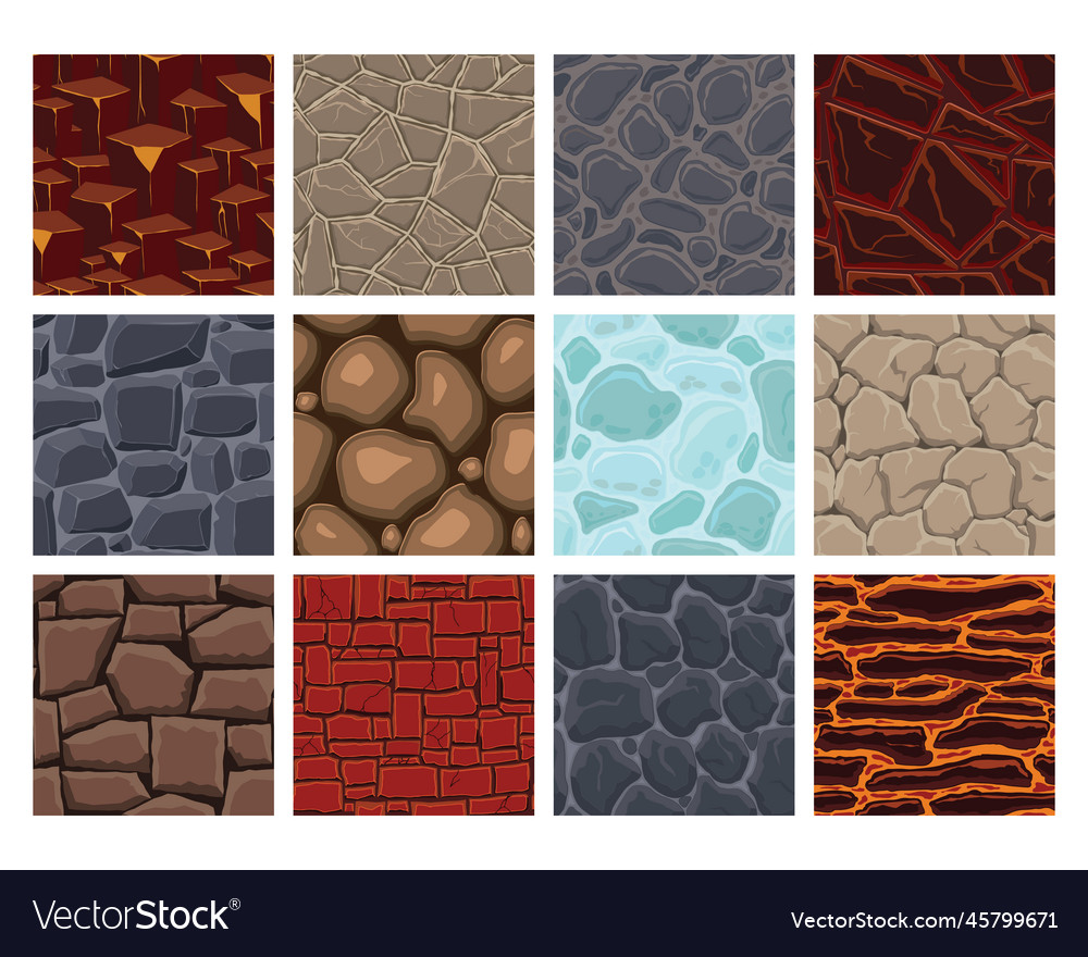 Cartoon game textures lava ice rocks and brick Vector Image