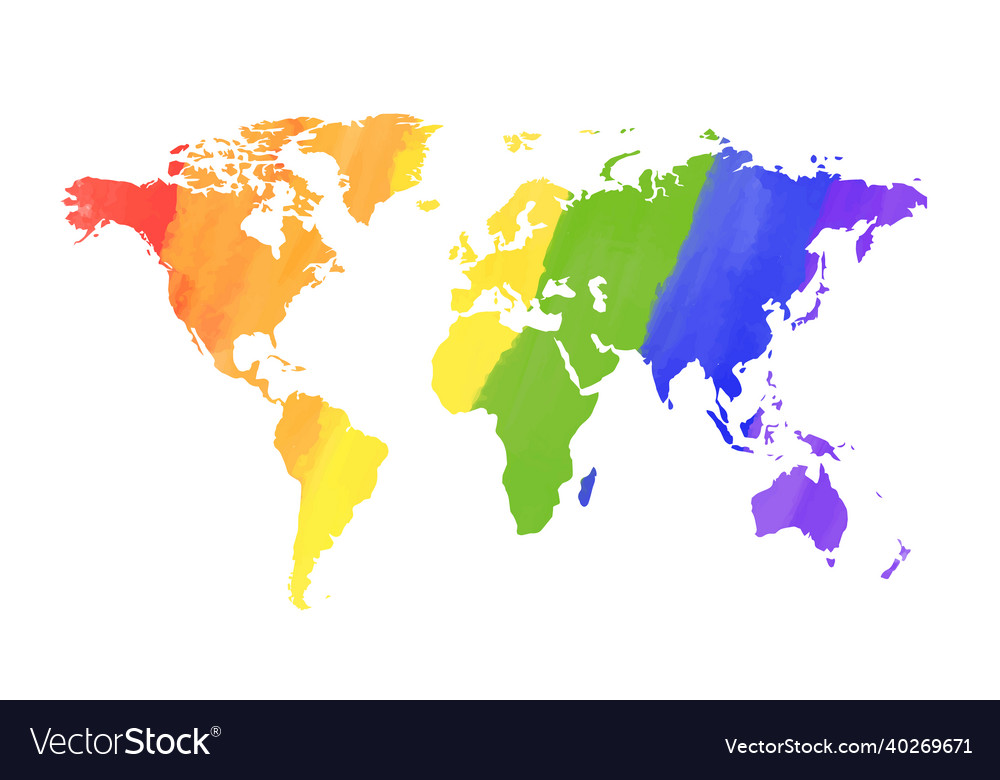 Detailed worldwide map in lgbt pride rainbow vector image Detailed worldwide map in lgbt pride rainbow