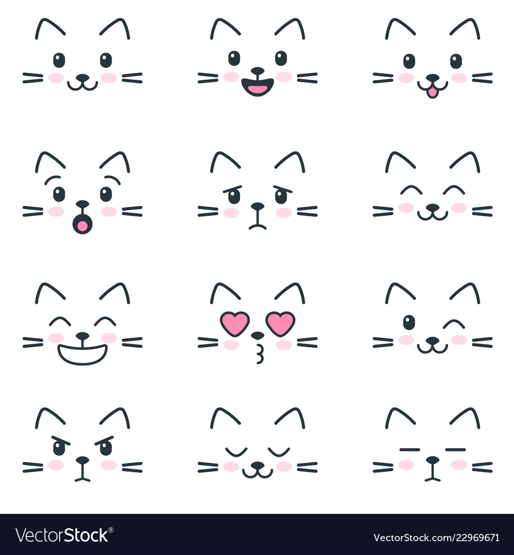 Different emotions of cats on white background Vector Image