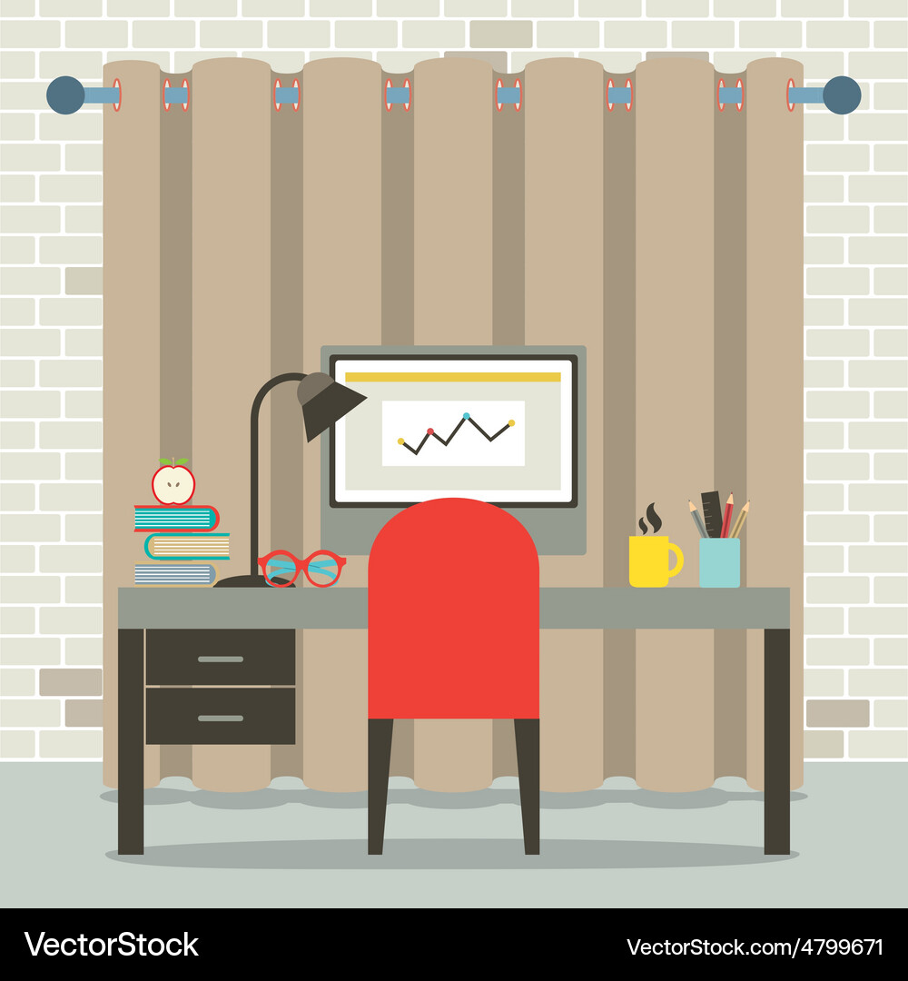 Empty Workplace Flat Design Royalty Free Vector Image