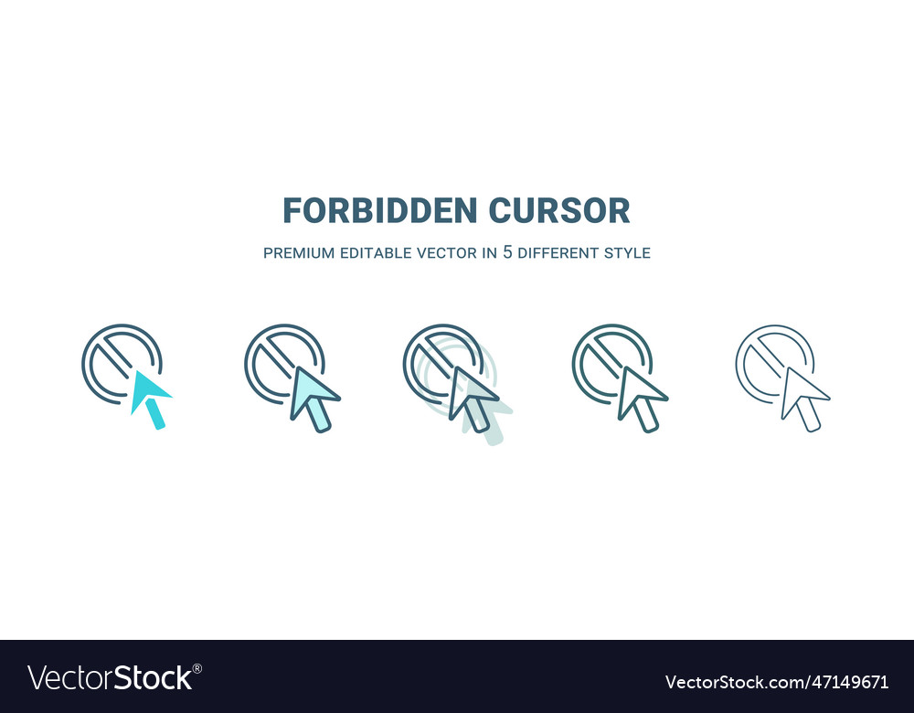Forbidden cursor icon in 5 different style vector image Forbidden cursor icon in 5 different style
