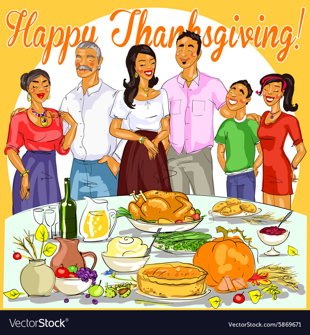 Happy family celebrating thanksgiving day Vector Image