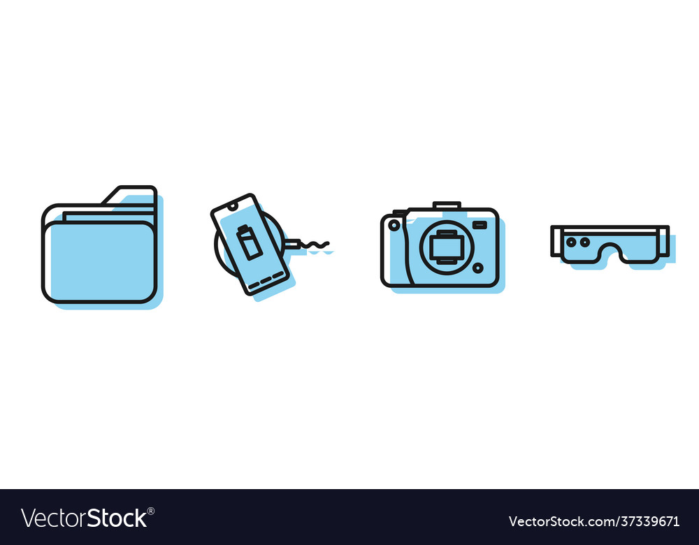 Set line mirrorless camera document folder vector image Set line mirrorless camera document folder