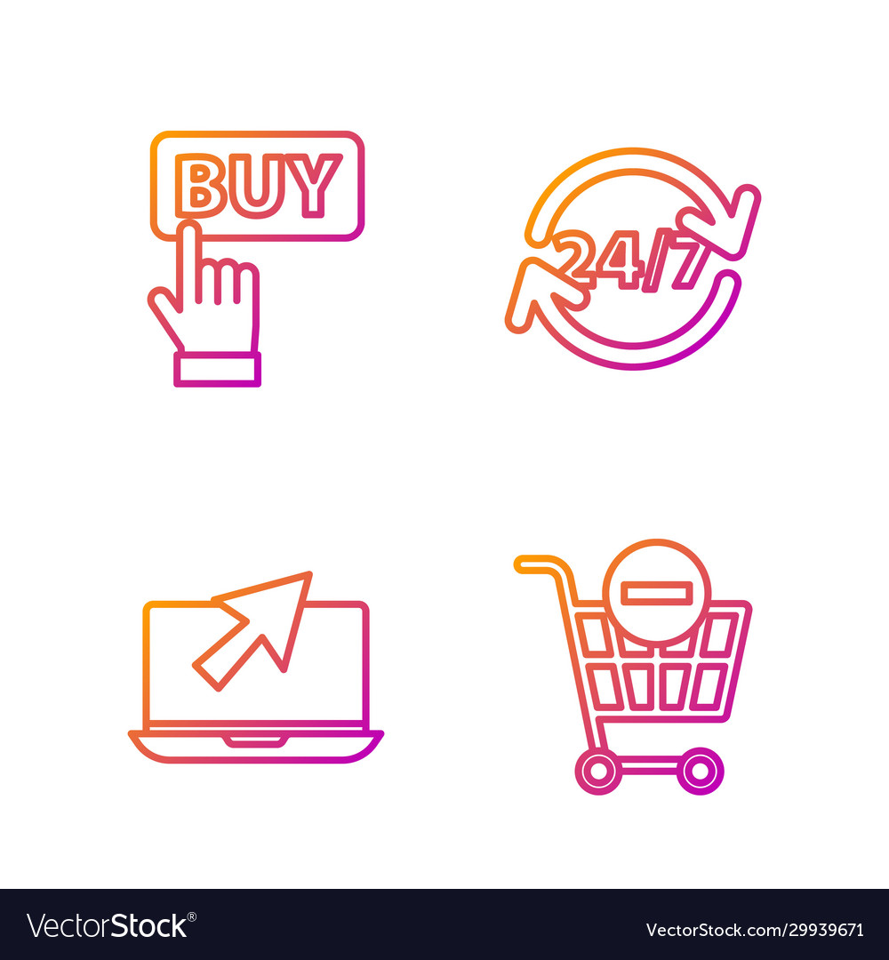 Set line remove shopping cart laptop and cursor vector image Set line remove shopping cart laptop and cursor
