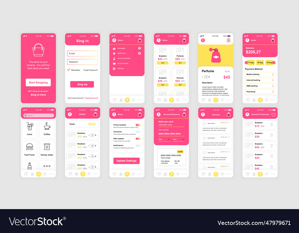 Set of ui ux gui screens shopping app flat design