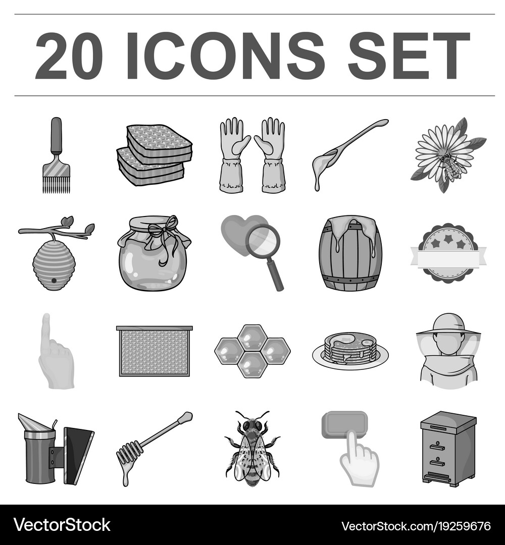 Apiary and beekeeping monochrome icons in set Vector Image