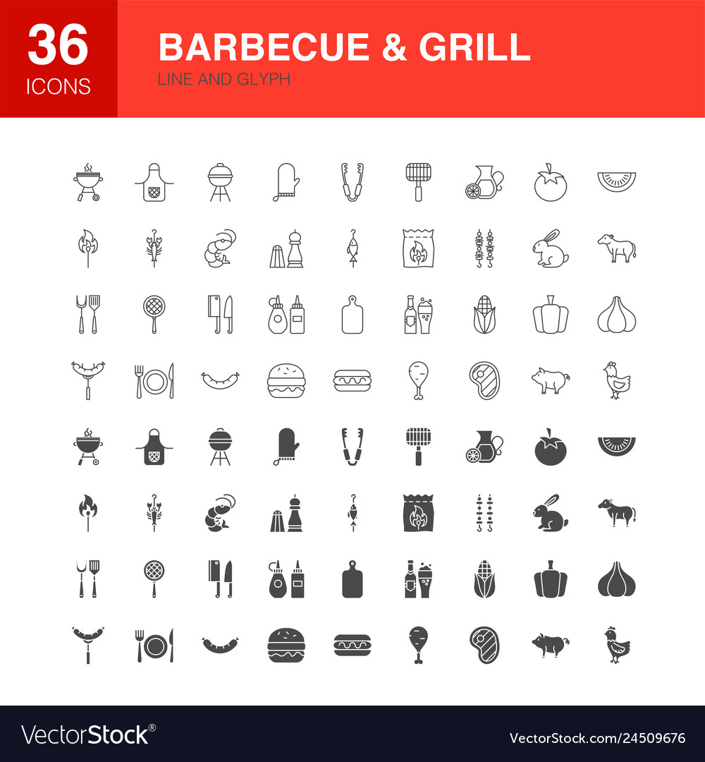 Barbecue Grill Linie Web Glyphen Icons