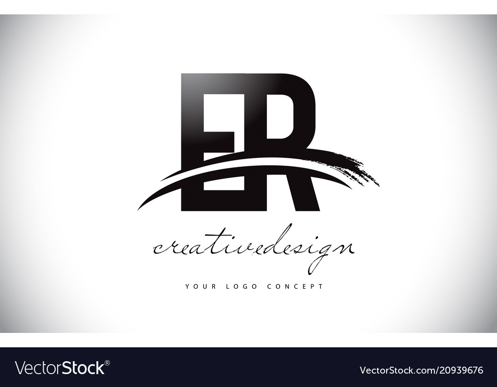 Er e r letter logo design with swoosh and black