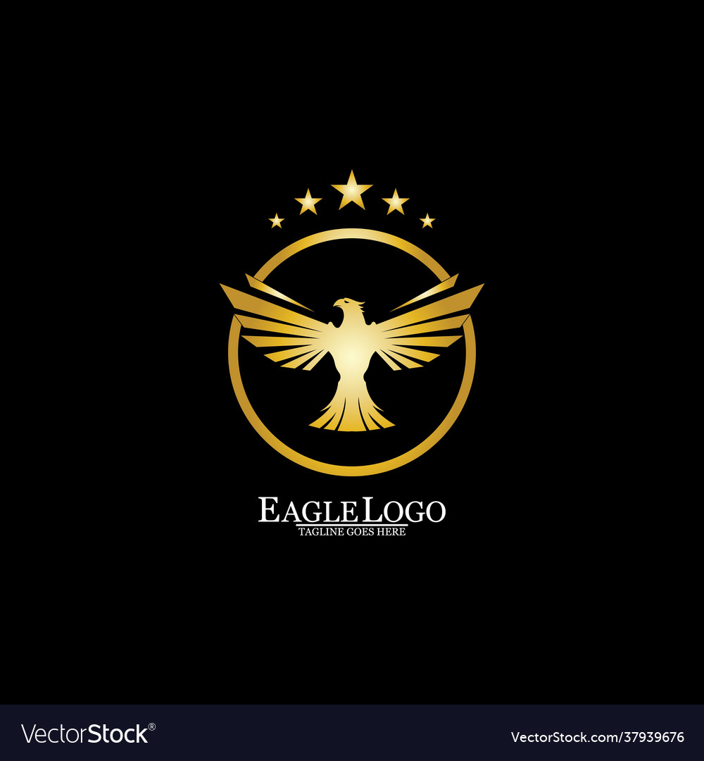 Golden eagle with circle logo design Royalty Free Vector