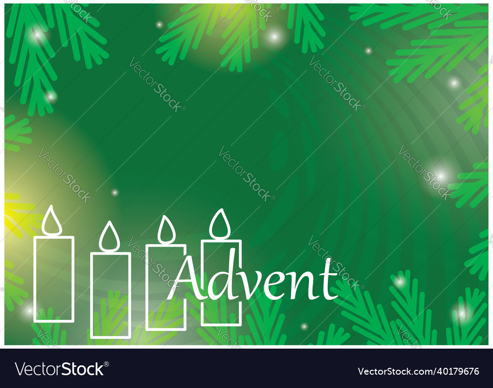 Green background with advent candles and fir vector image Green background with advent candles and fir