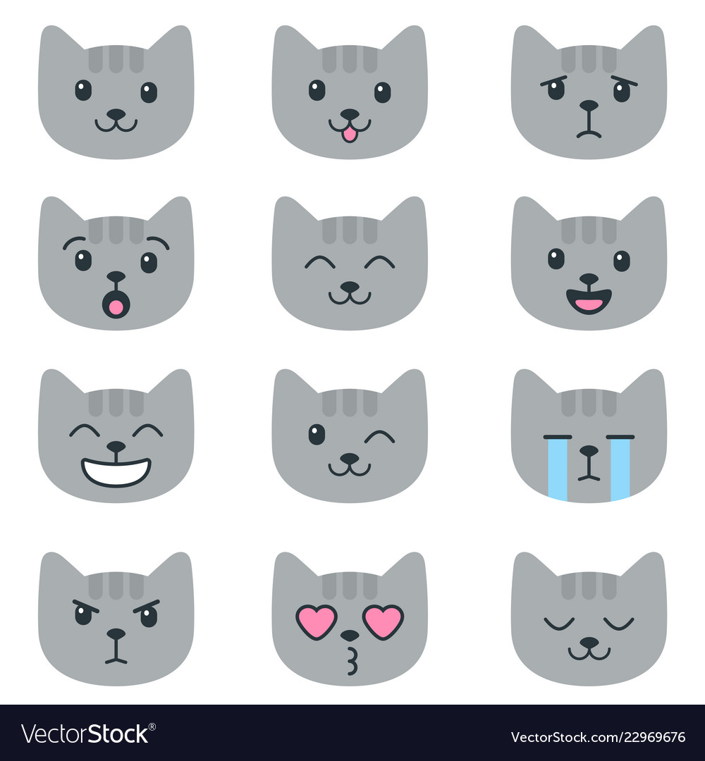 Grey cats with different emotions isolated Vector Image