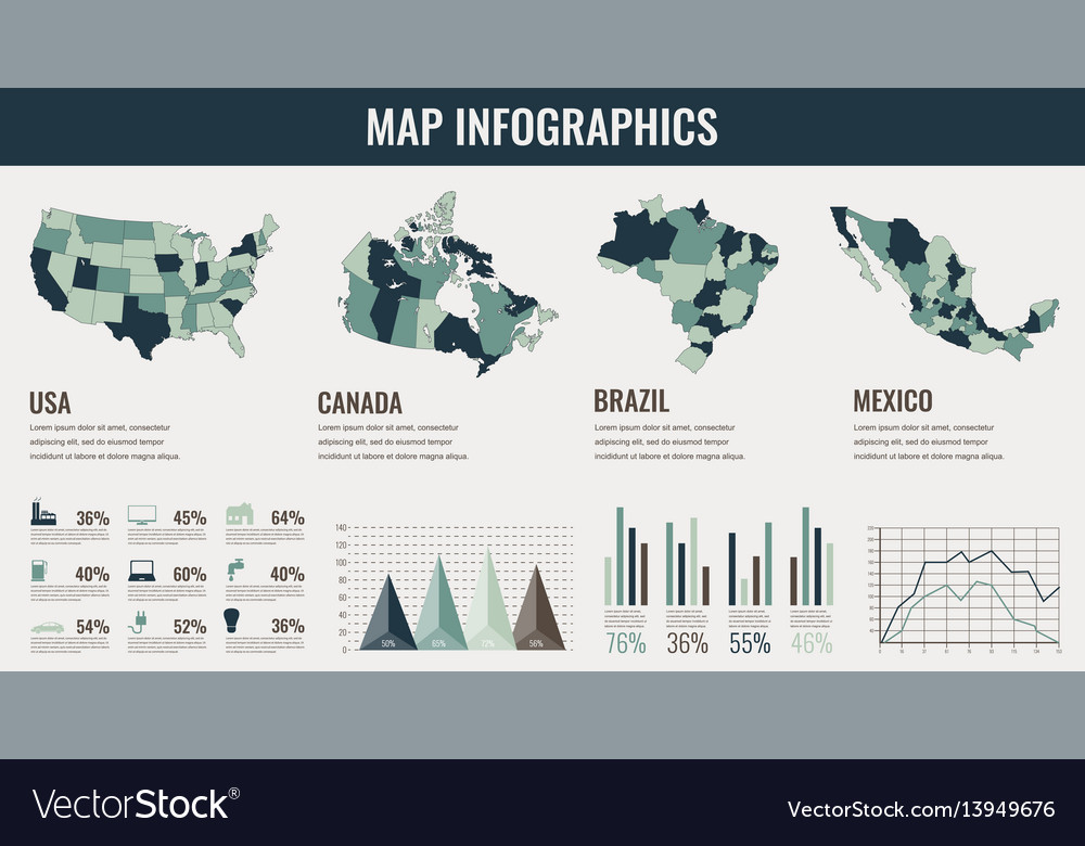 Infographics elements set with collection maps vector image Infographics elements set with collection maps