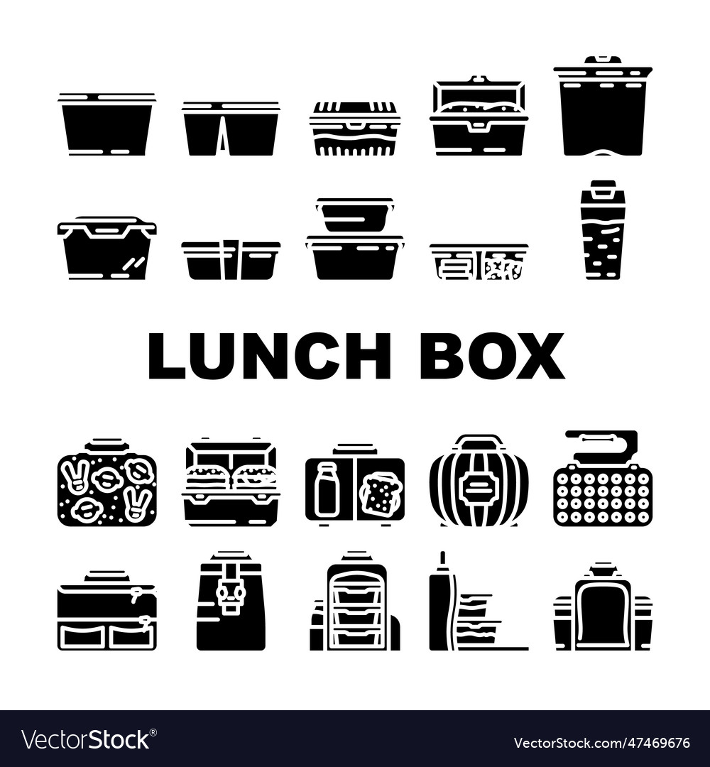 Lunch school food box lunchbox icons set