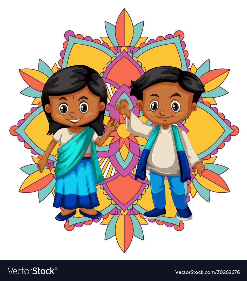 Mandala pattern design background with two happy