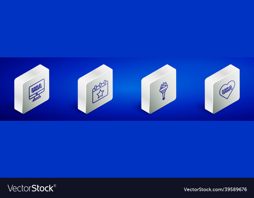 Set isometric line usa on monitor calendar