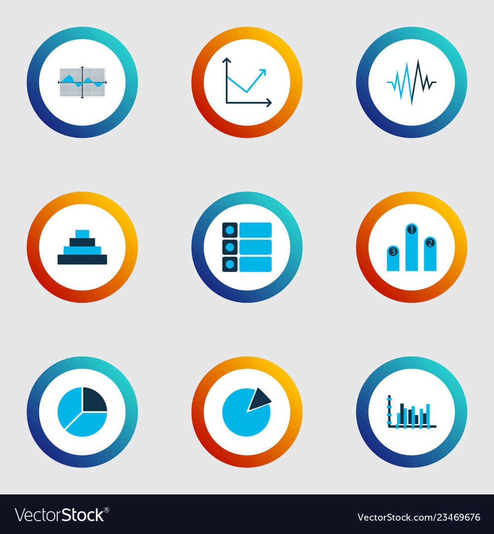 Set of graphs diagrams and statistics icons vector image Set of graphs diagrams and statistics icons