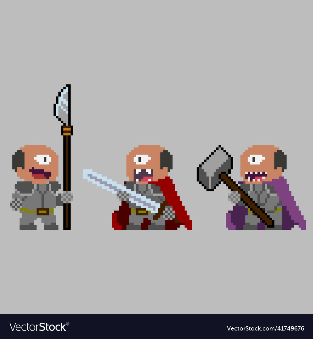 Set of pixel characters in art style vector image Set of pixel characters in art style