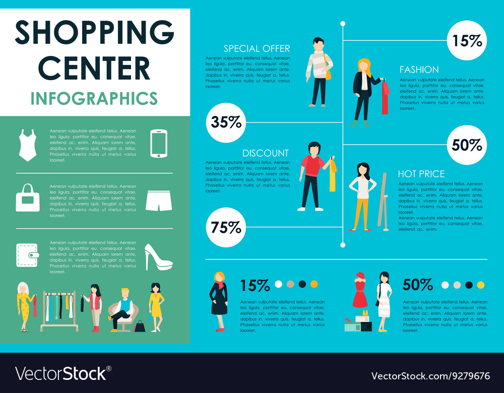 Shopping center concept retail infographic flat