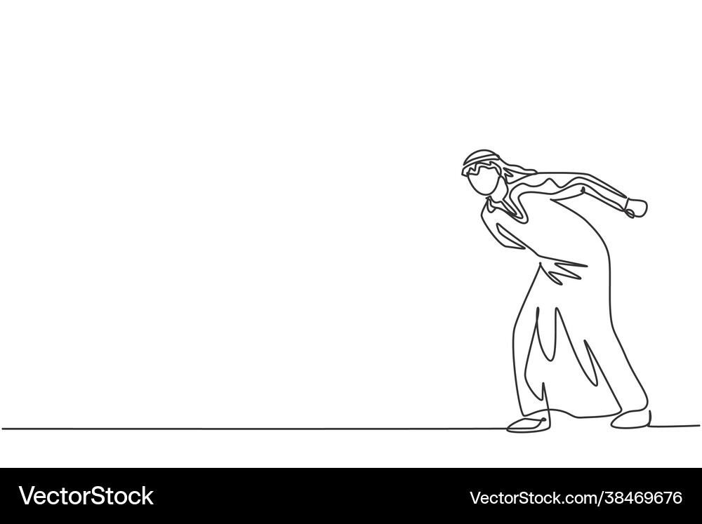 Single continuous line drawing young arab Vector Image