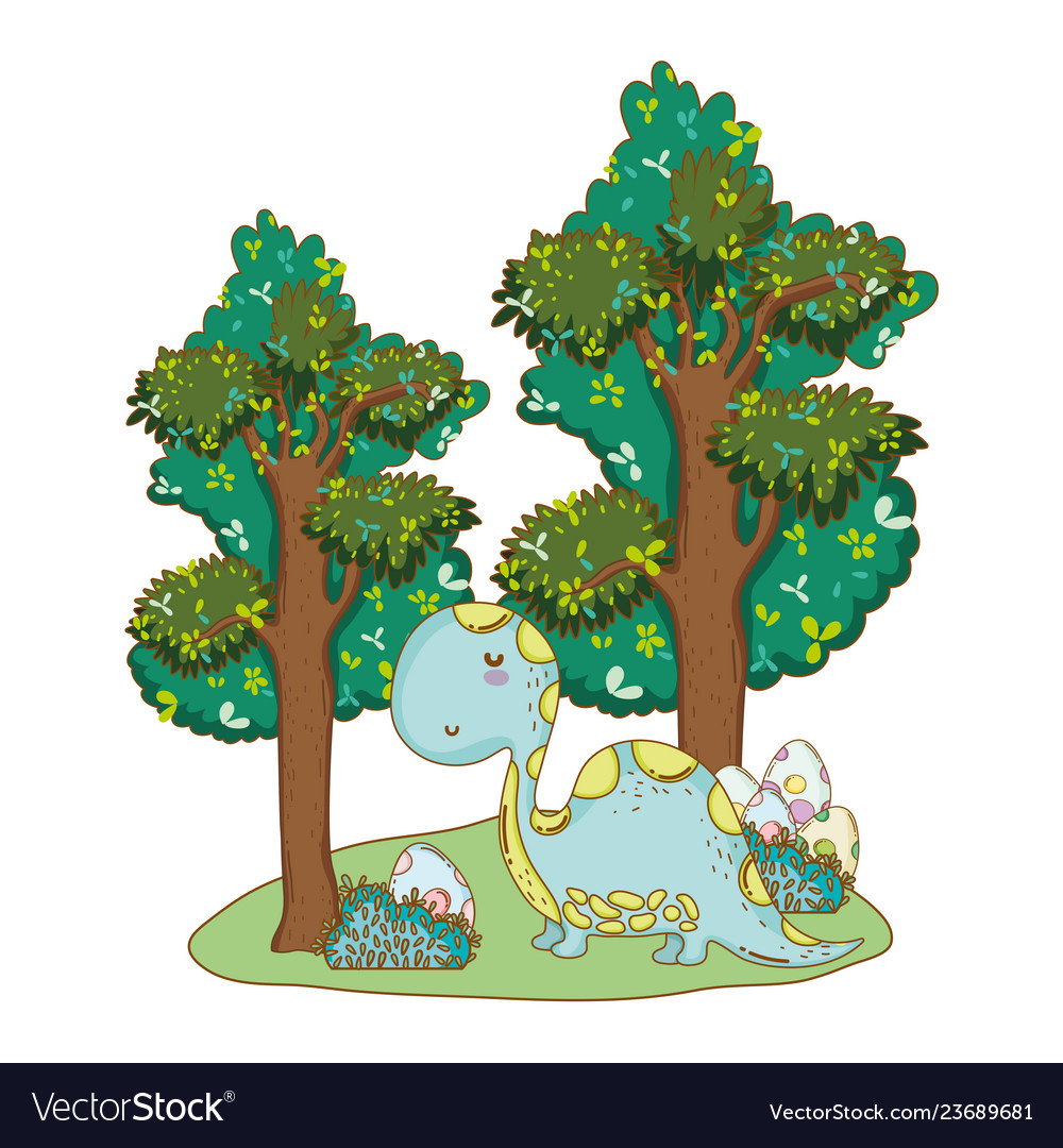 Cute apatosaurus with tree in the landscape Vector Image