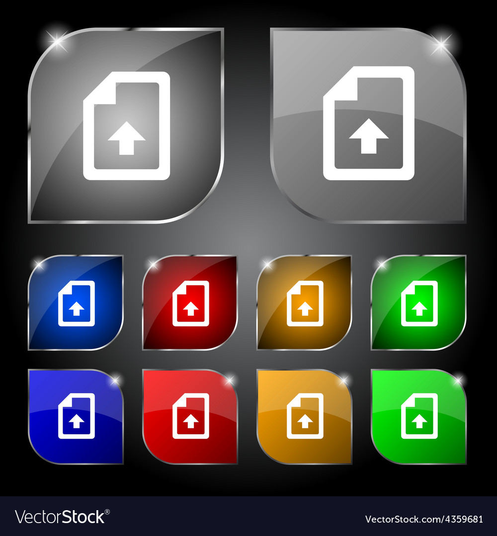 Export upload file icon sign set of ten colorful