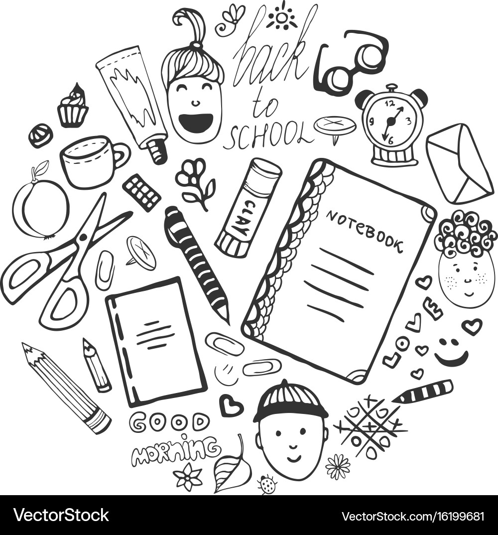 Hand drawn collection with school stationery and Vector Image