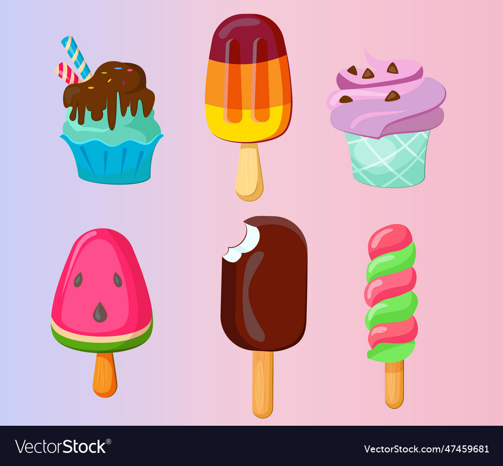 Ice cream set on gradient background Royalty Free Vector