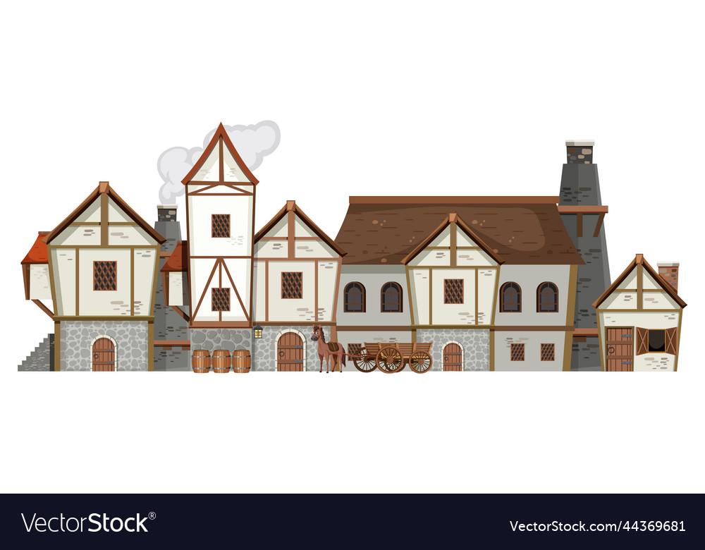 Medieval ancient building on white background