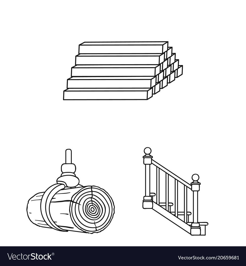 Sawmill and timber outline icons in set collection