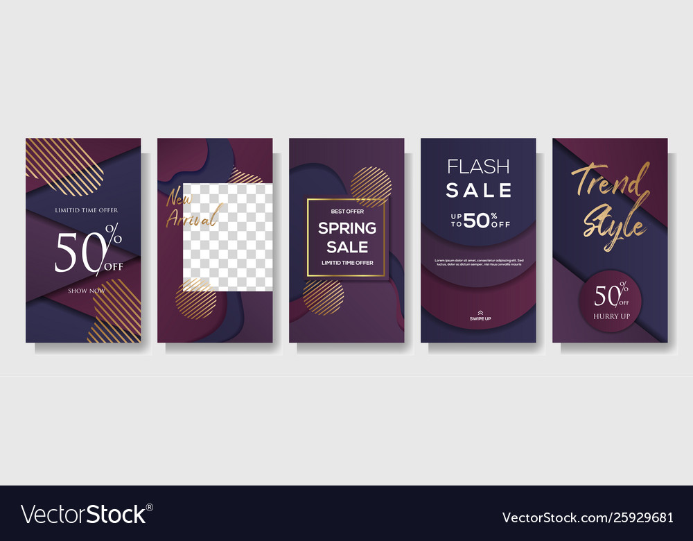 Set Instagram Stories Sale Banner Background Vector Image