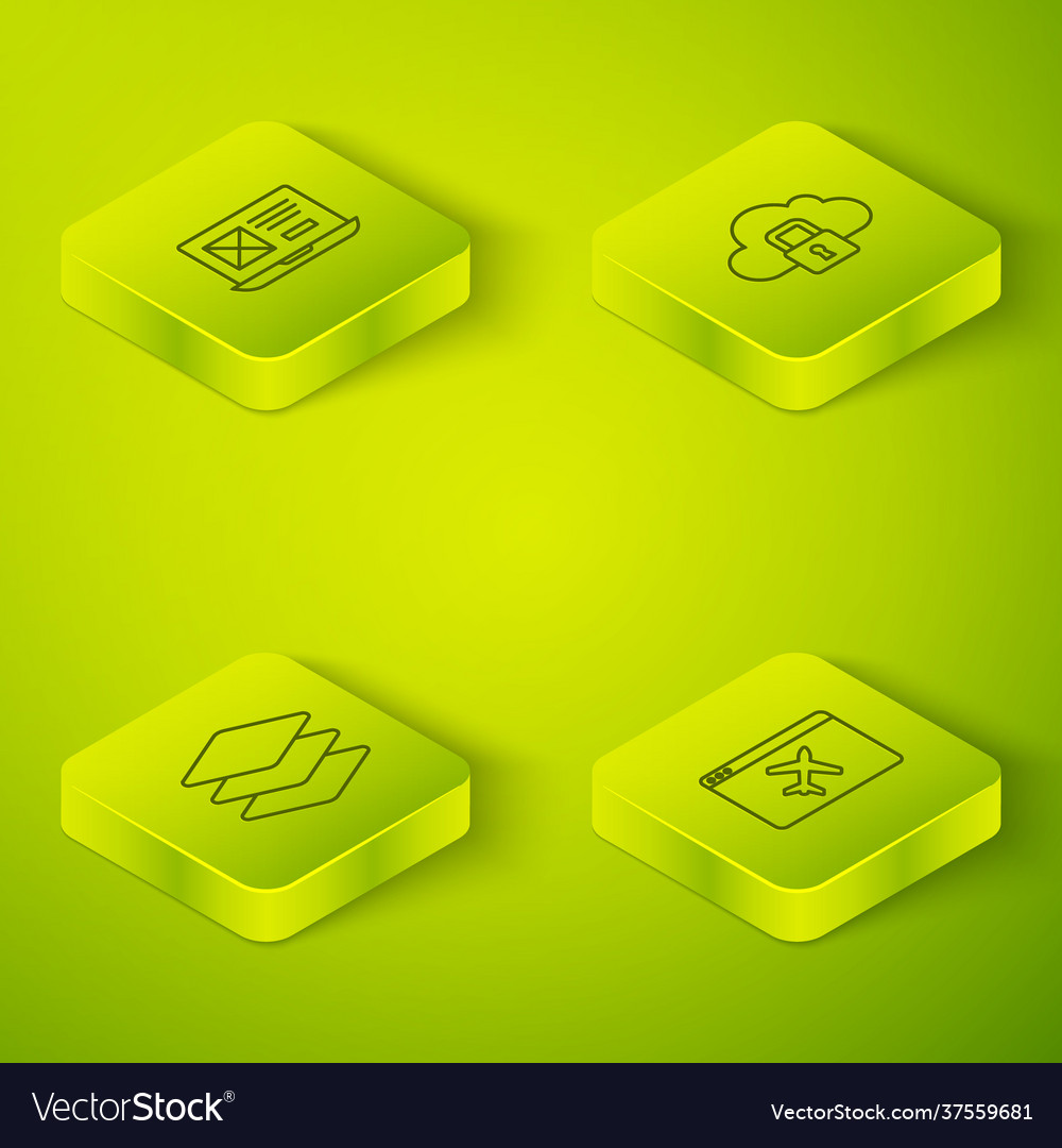 Set isometric line cloud computing lock layers Vector Image Set isometric line cloud computing lock layers