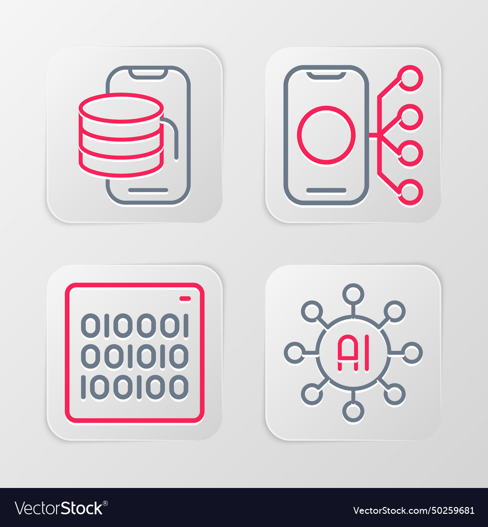 Zeile neural Netzwerk binärer Code und Cloud einstellen vector image Zeile neural Netzwerk binärer Code und Cloud einstellen