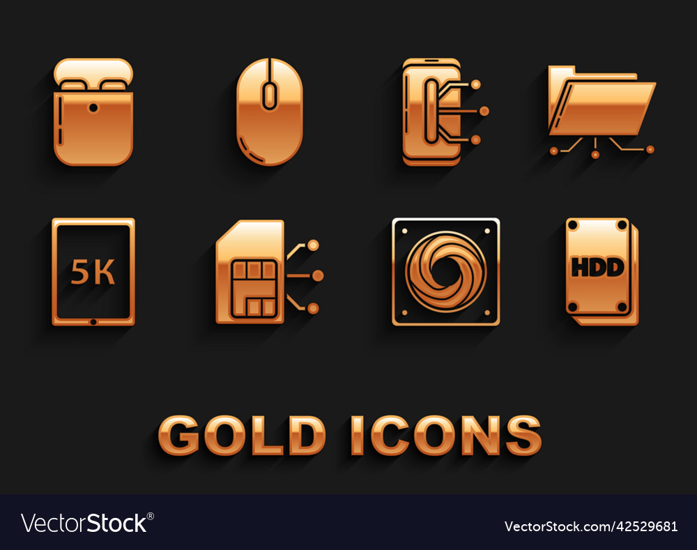 Set sim card folder and lock hard disk drive hdd vector image Set sim card folder and lock hard disk drive hdd