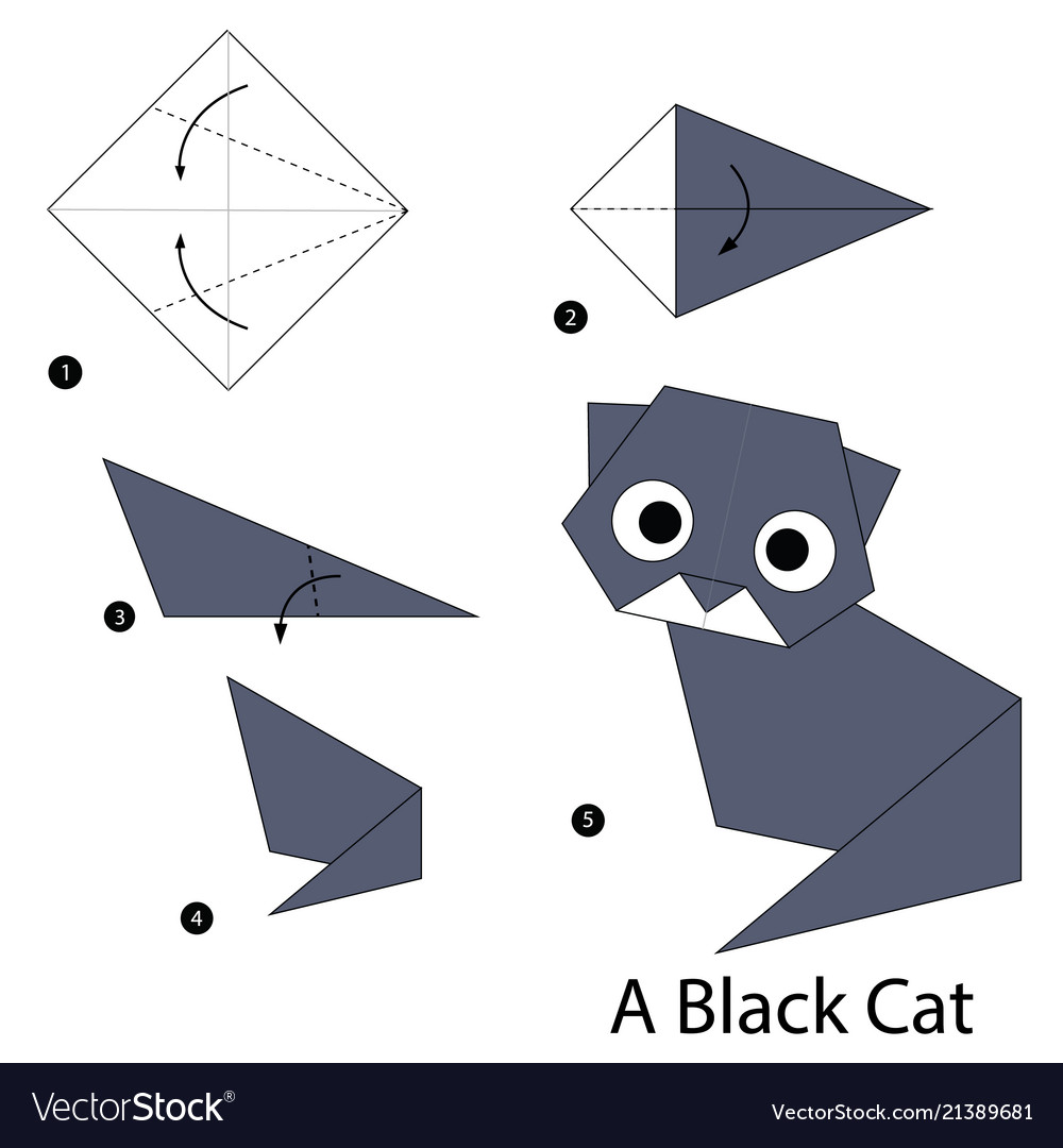 Step instructions how to make origami a black cat Vector Image