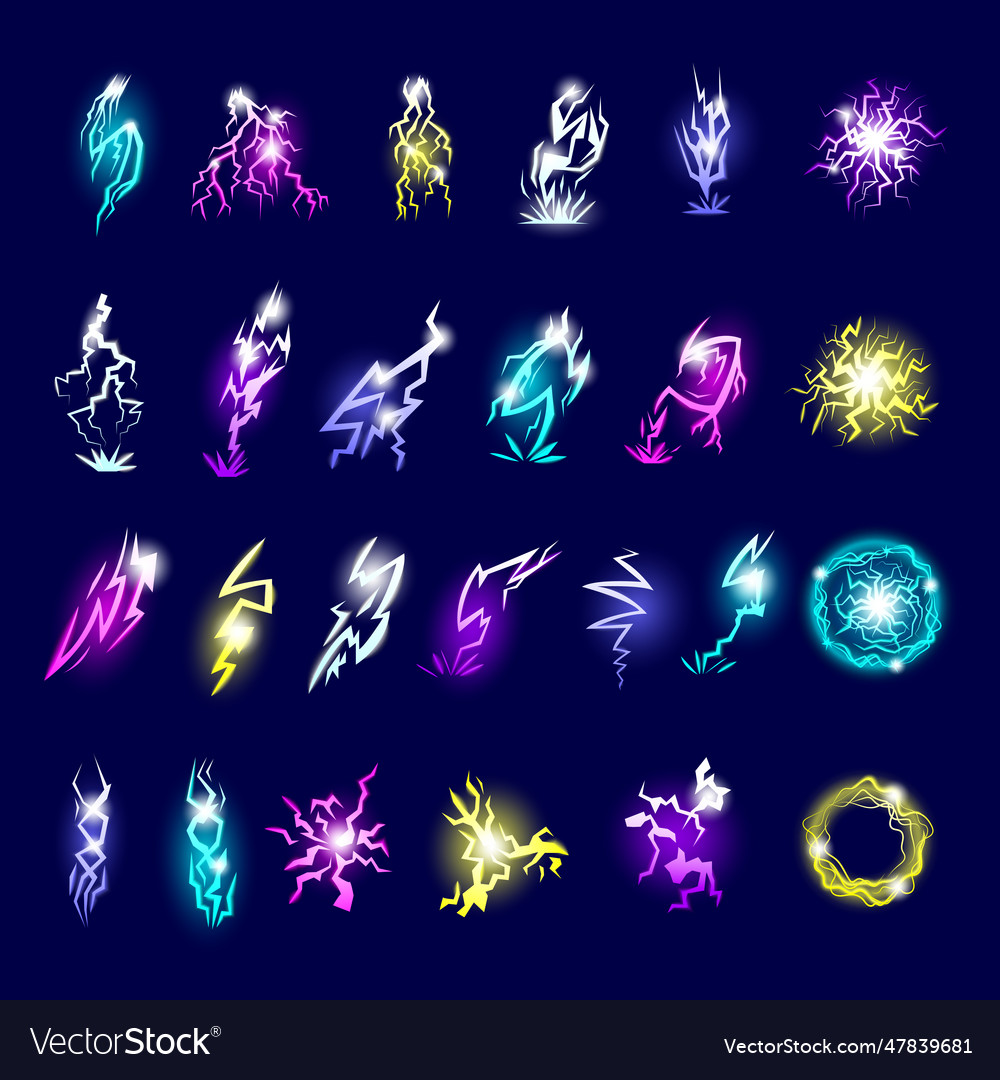 Thunderbolt shapes glowing effects for 2d games Vector Image