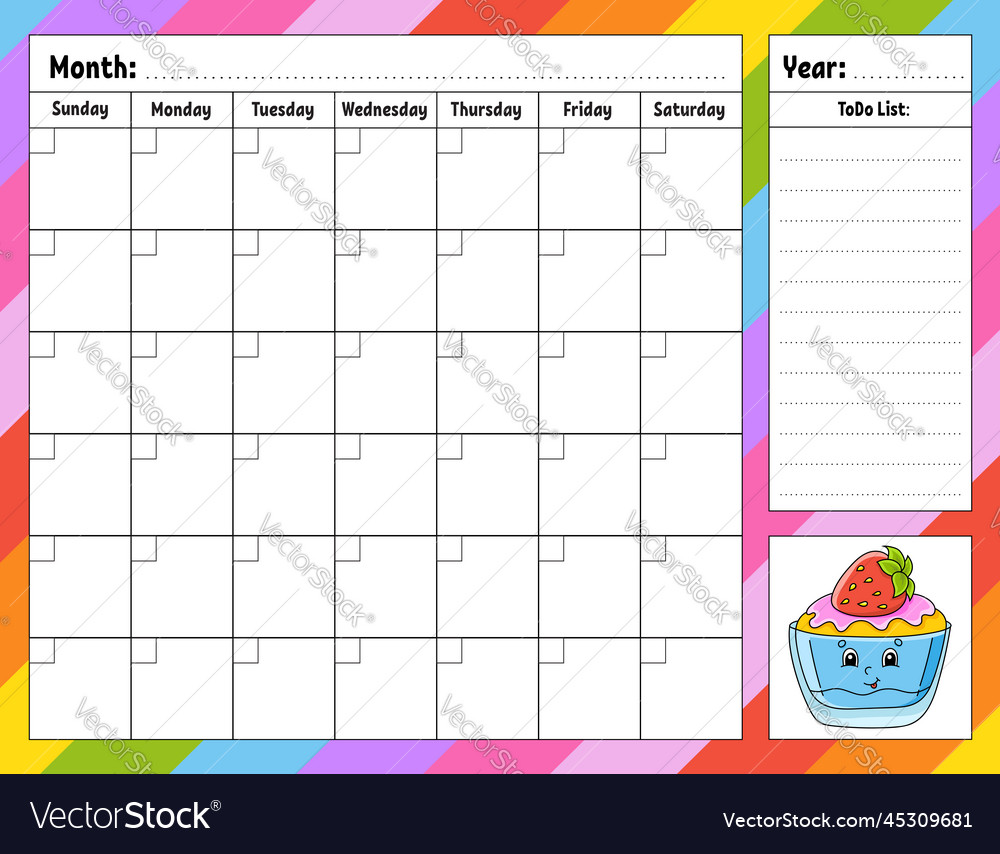 Weekly planner bright colorful blank printable vector image Weekly planner bright colorful blank printable