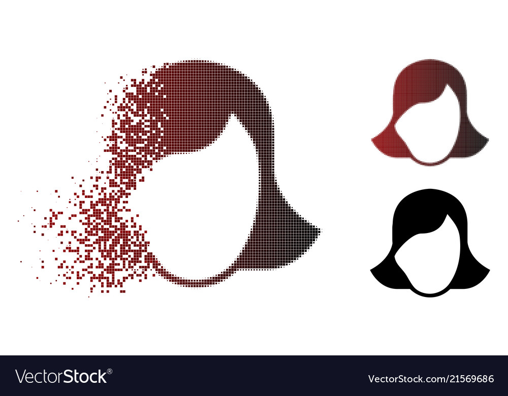 Dissolved dotted halftone lady face template icon